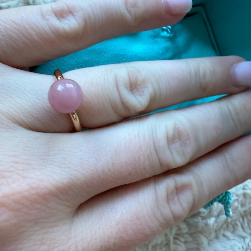 Tiffany&Co Hardware Ball Ring with Pink Quartz in 18k Rose Gold size 5
